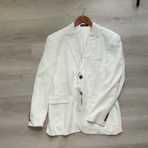 Wehilion Mens Linen Blazer Classic Fit White Button Up Medium 40/34 NWT W34502 - Picture 1 of 12